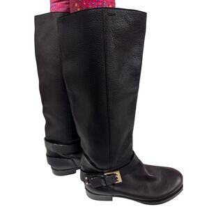 Chloé Black Pebbled Leather Riding Boots Gold Buckle Italy Women’s 39 EU 9 US